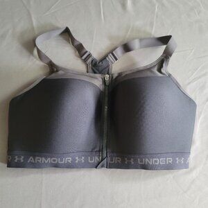 Under Armour Sports Bra Womens 44DDD/115F Dark Grey Compression Zip Front Active